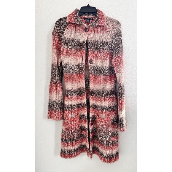 Willi Smith Wool Blend Cardigan Duster Womens Sz S Red Long Heavy Knit Classic - Picture 2 of 10